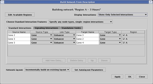 Build Network Dialog: Show Selected Interactions